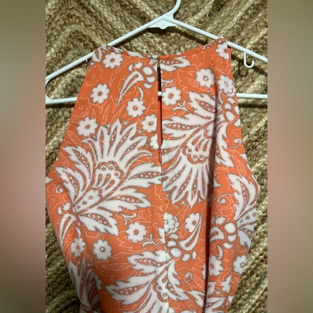 Ann Taylor Loft Coral Paisley Floral Print Lace Trim Halter Dress,Size 0,NWT - Picture 5 of 12